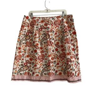Christopher & Banks White Red Floral Beaded Linen Cotton Beaded Skirt Size 16